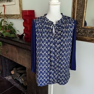MEADOW RUE Anthropologie Women's Small Blue Sailboat Print Evella Blouse Top 133